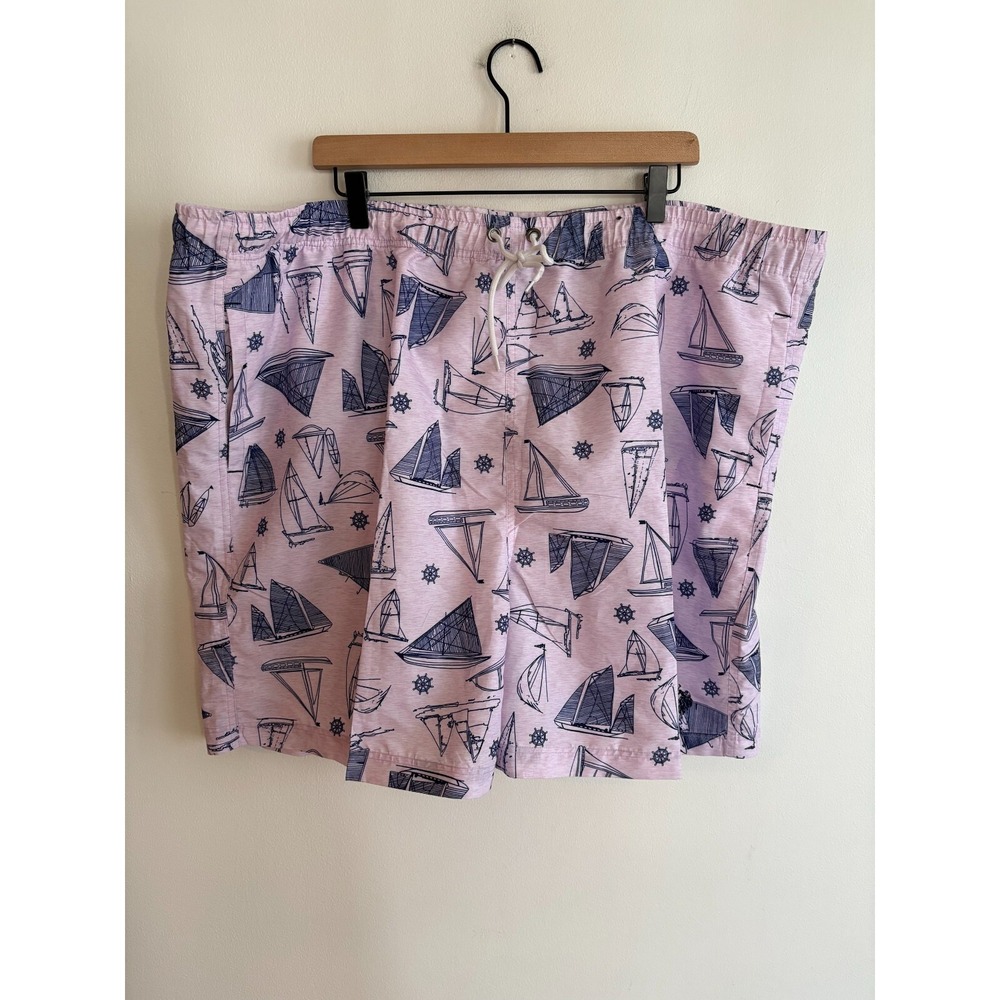 EUC US Polo Assn Pink Sailboat Print Lined‎ Swim Trunks Shorts Men's Sz 4XL